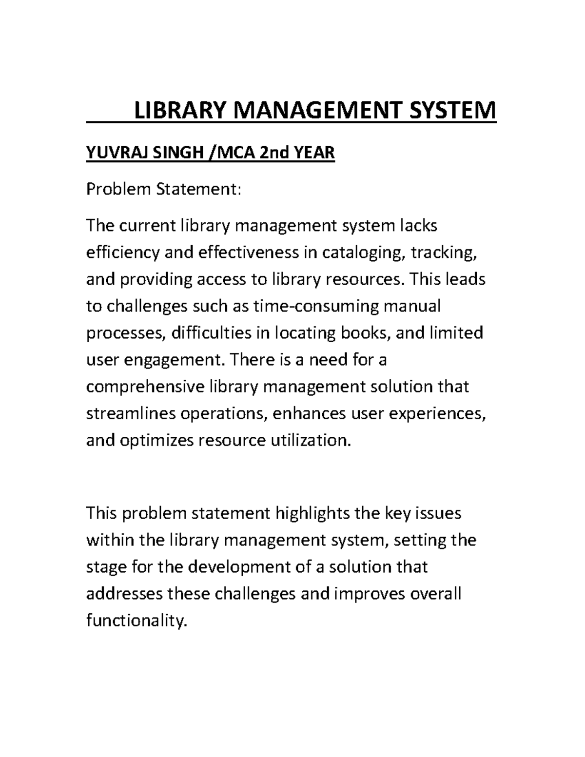 Problrm solving statementS - LIBRARY MANAGEMENT SYSTEM YUVRAJ SINGH ...