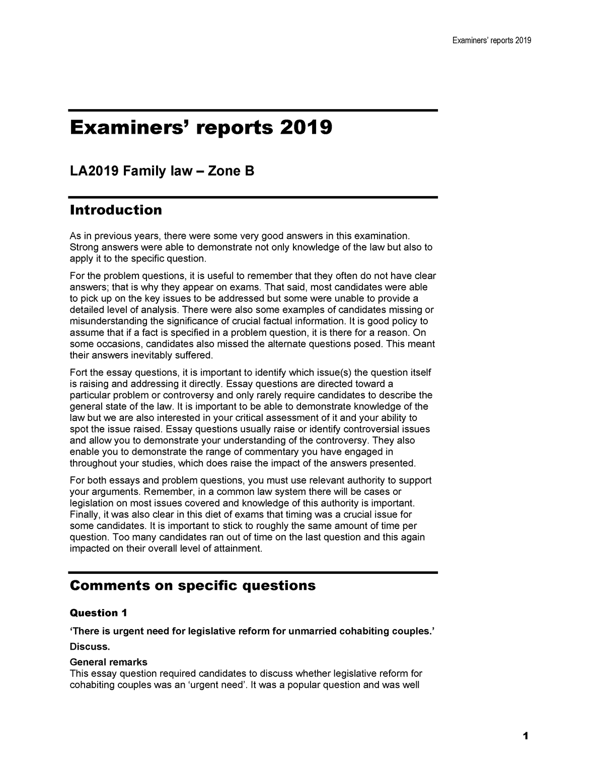 Family Report 2019 B - Examiners’ Reports 2019 Examiners’ Reports 2019 ...