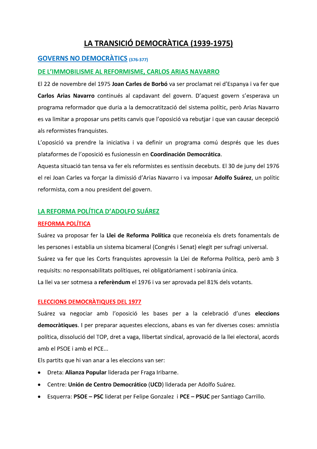 Transició Democràtica - LA TRANSICI” DEMOCR¿TICA (1939-1975) GOVERNS NO ...