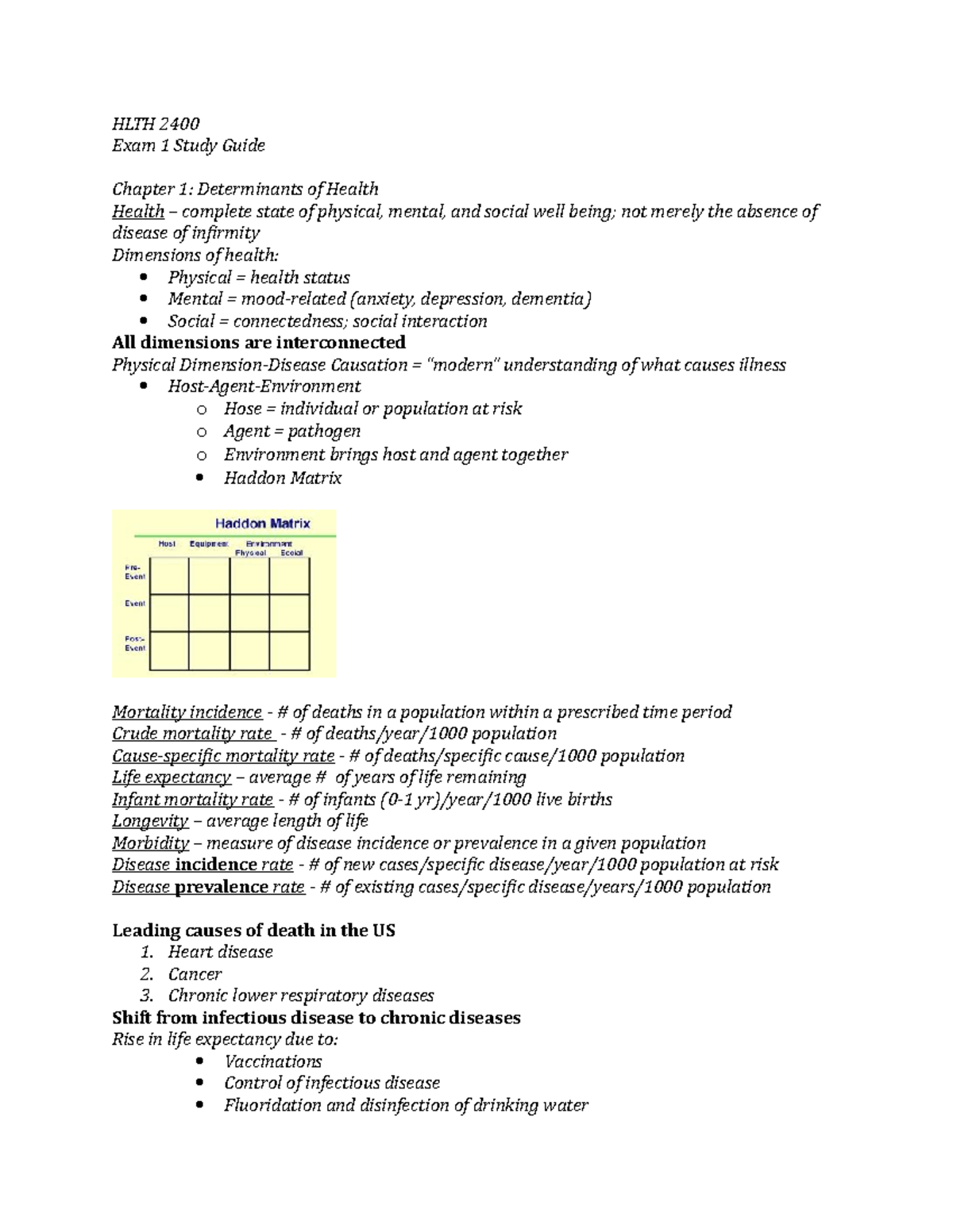 HLTH 240 0 Exam 1 Study Guide - HLTH 2400 Exam 1 Study Guide Chapter 1 ...