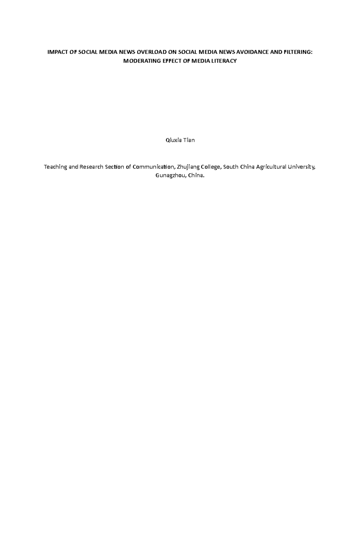 Impact OF Social Media NEWS Overload ON Social Media NEWS Avoidance AND ...