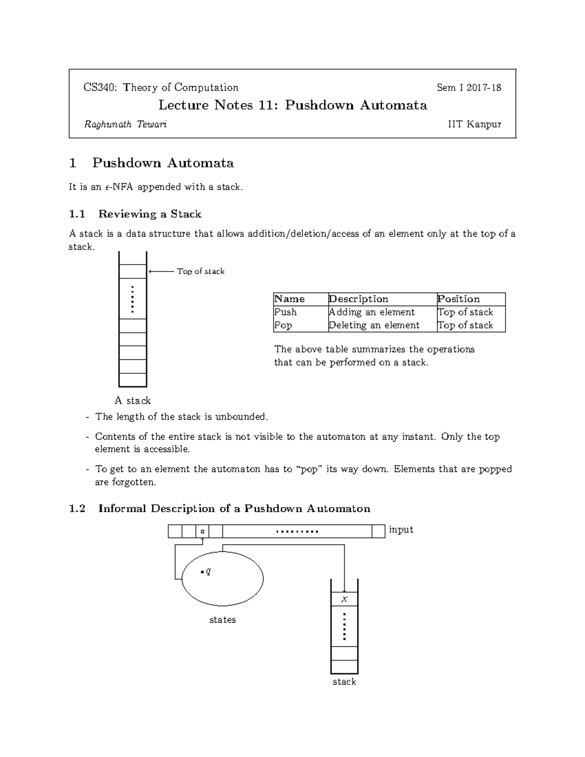 theory of computation - 1 Reviewing a Stack A stack is a data structure ...