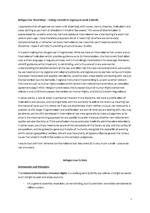 Week 1 Seminar notes - Week 1 Lecture Notes I. PRINCIPLES OF REFUGEE ...