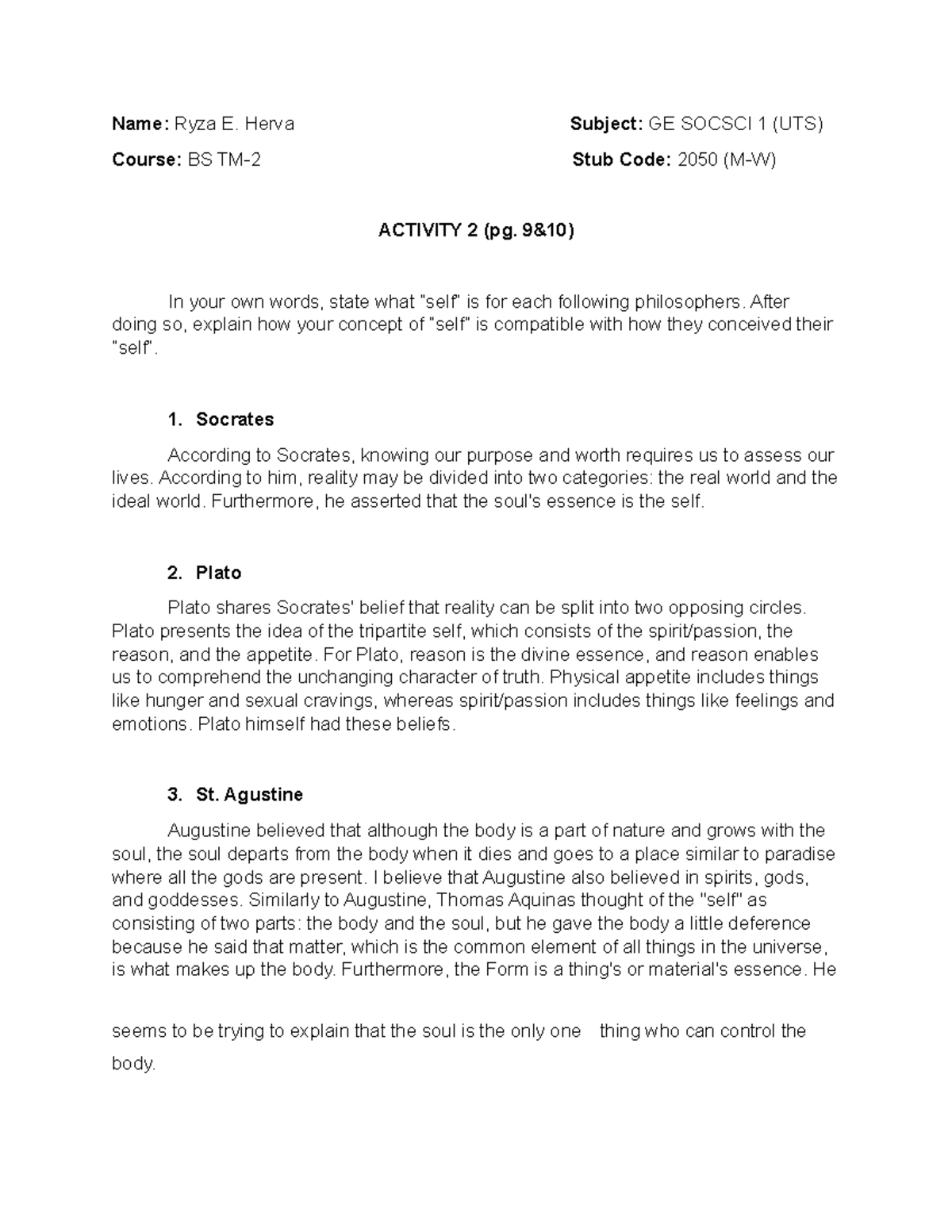 Page 10 UTS - Essay - Name: Ryza E. Herva Subject: GE SOCSCI 1 (UTS ...