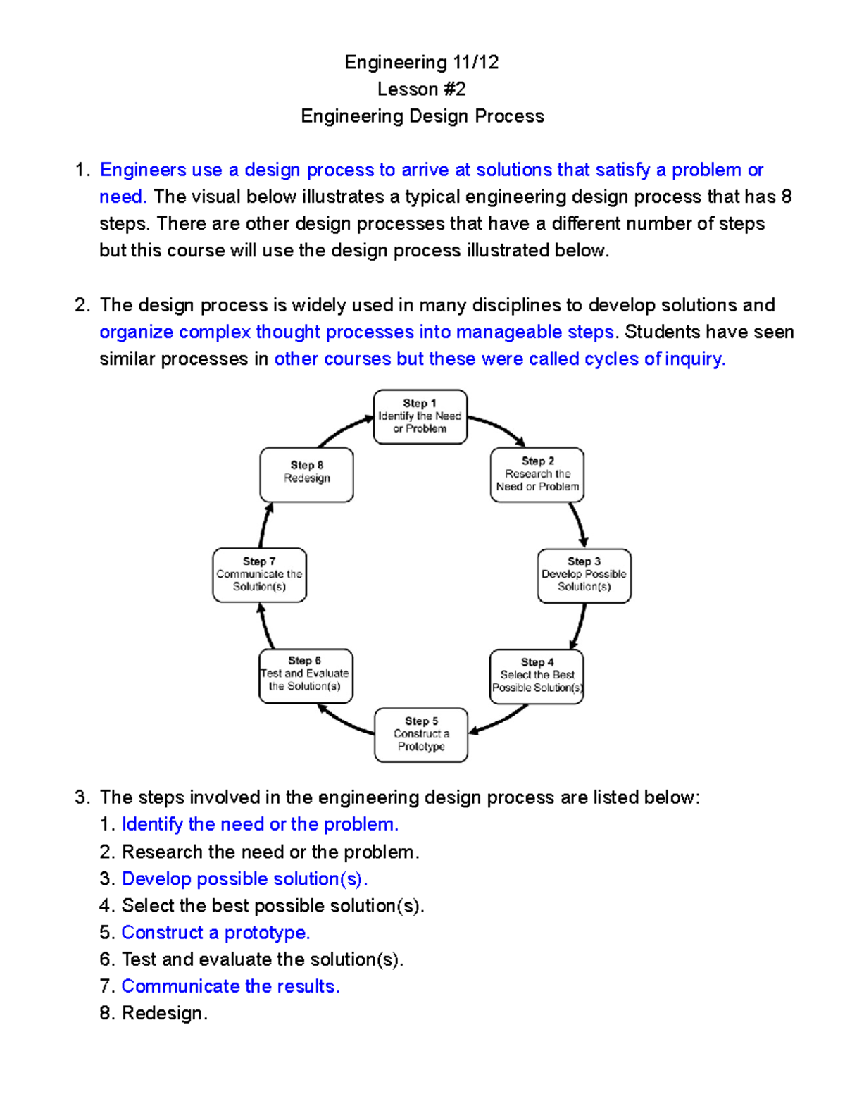 Lesson #2 Engineering Design Process - Google Docs (1) - Engineering 11 ...