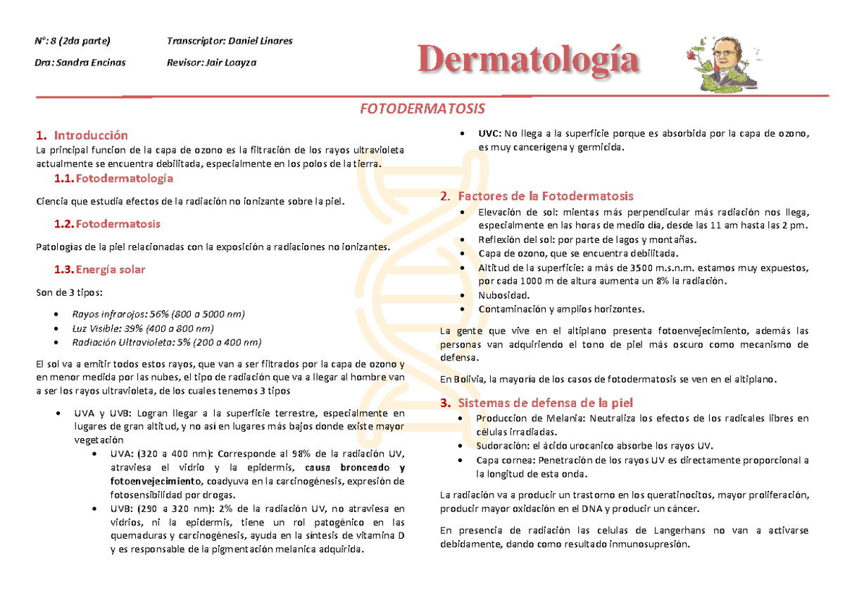 R4.D8. Fotodermatosis - B N°: 8 (2da parte) Dra: Sandra Encinas ...