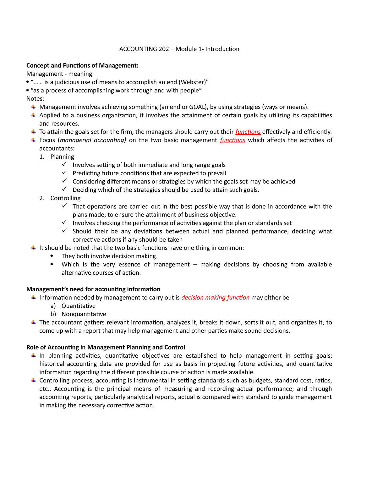 Accounting notes lecture on Managerial Accounting Module 1 - ACCOUNTING ...