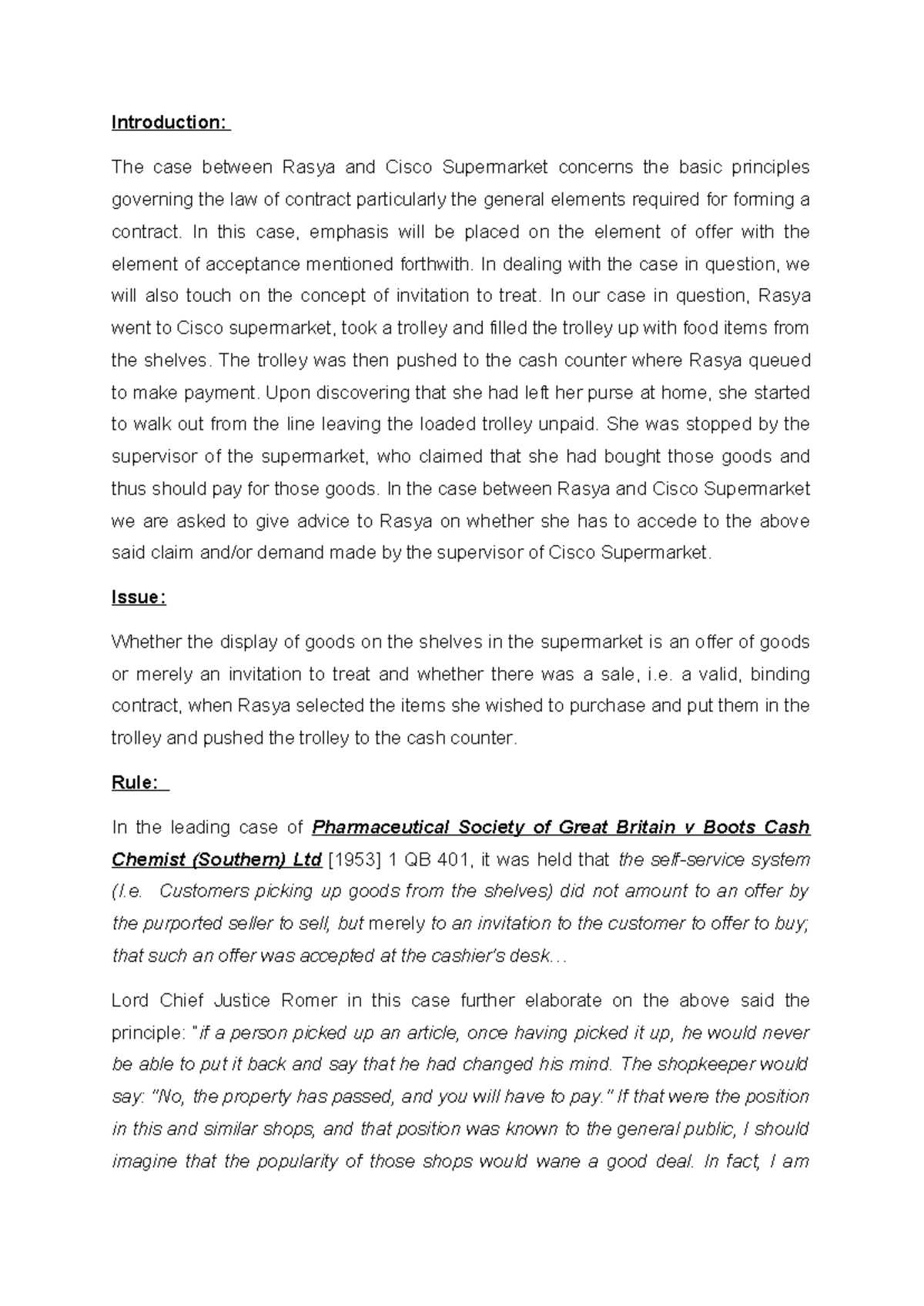 IRAC Analysis - Work - Introduction: The case between Rasya and Cisco ...