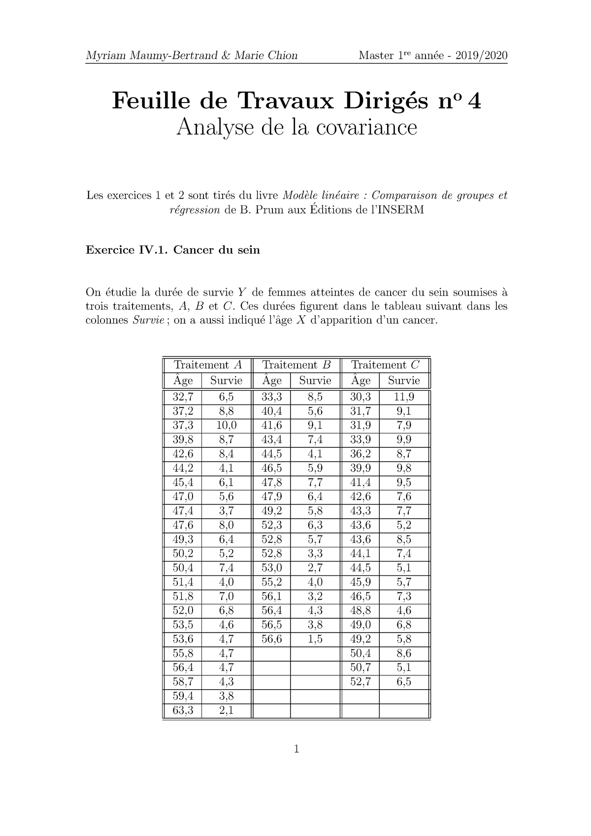 Master 2TD4 R - Feuille De Travaux Dirigés - Feuille De Travaux Dirig ...