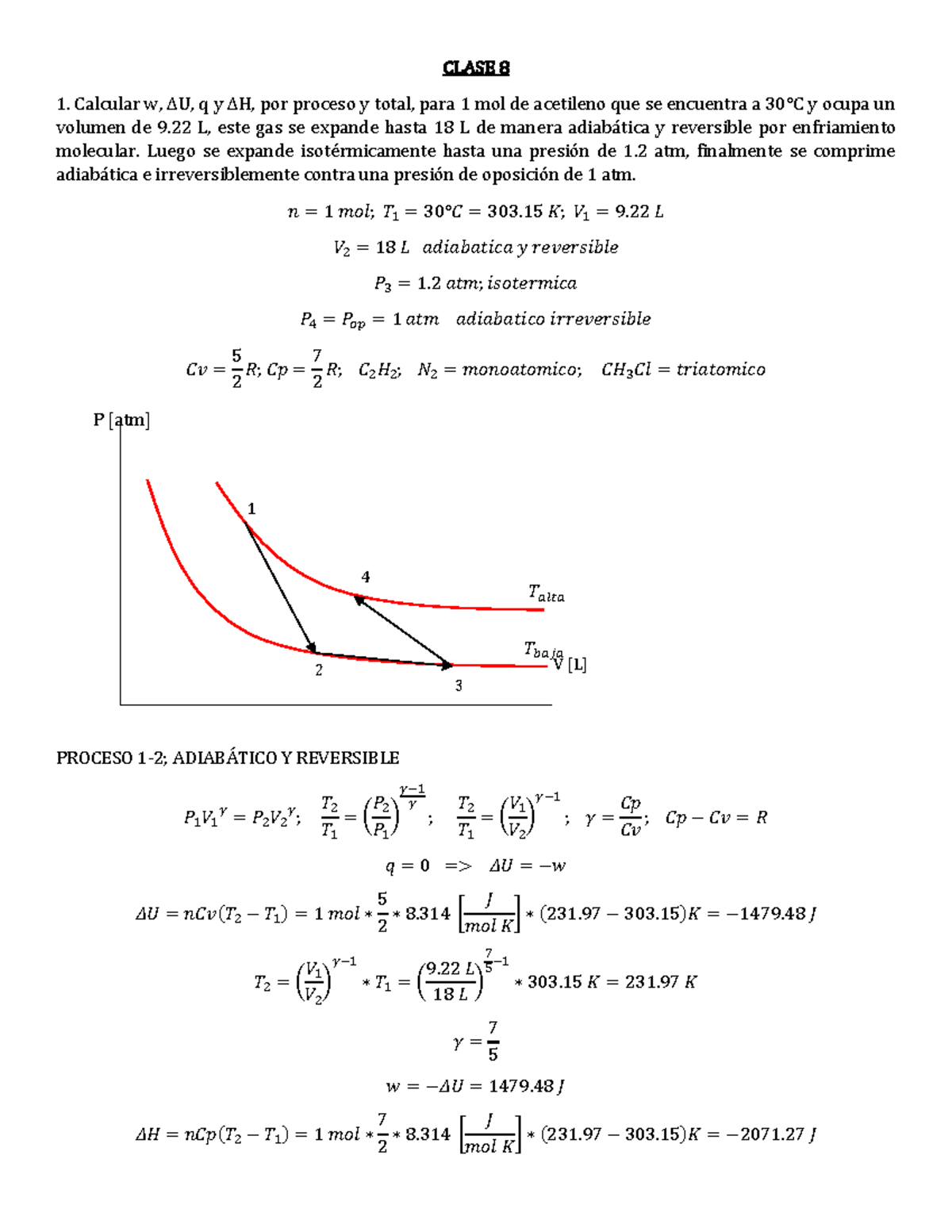 QMC 1206 B Clase 8 - Apuntes - CLASE 8 Calcular W, ΔU, Q Y ΔH, Por ...