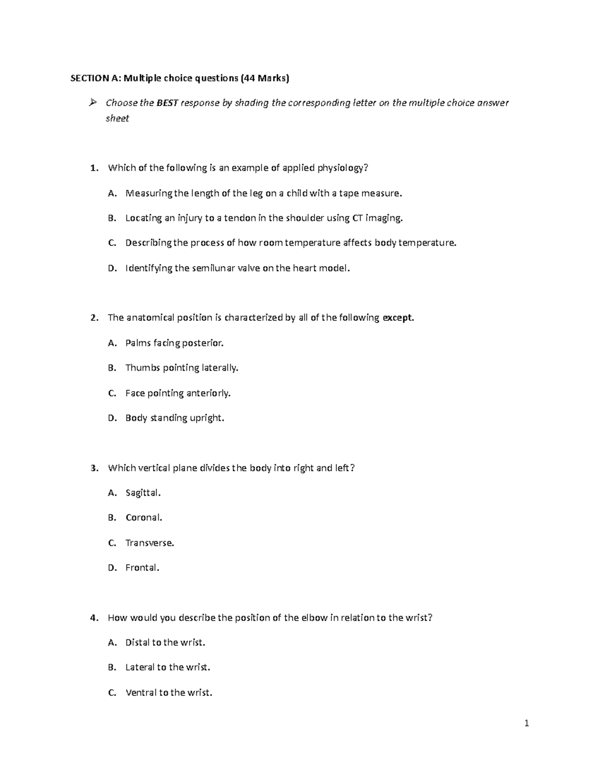 Pp A and ph - SECTION A: Multiple choice questions (44 Marks) Choose ...