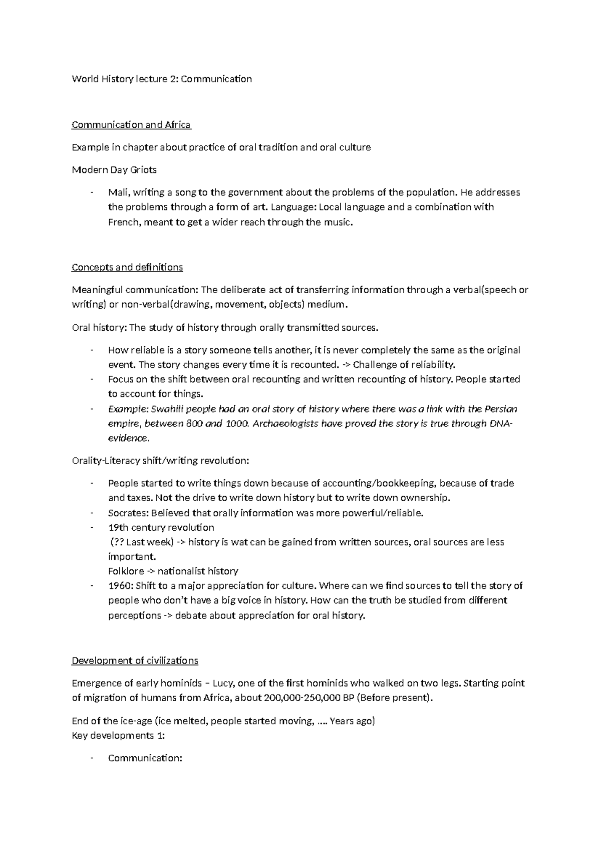 World History Lecture 2 Notes World History Lecture 2 Communication Communication And Africa World History Lecture 2 Notes World History Lecture 2 Communication Communication And Africa