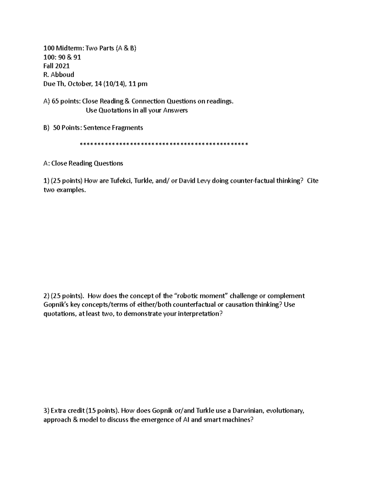 Midterm Basic Comp - 100 Midterm: Two Parts (A & B) 100: 90 & 91 Fall ...