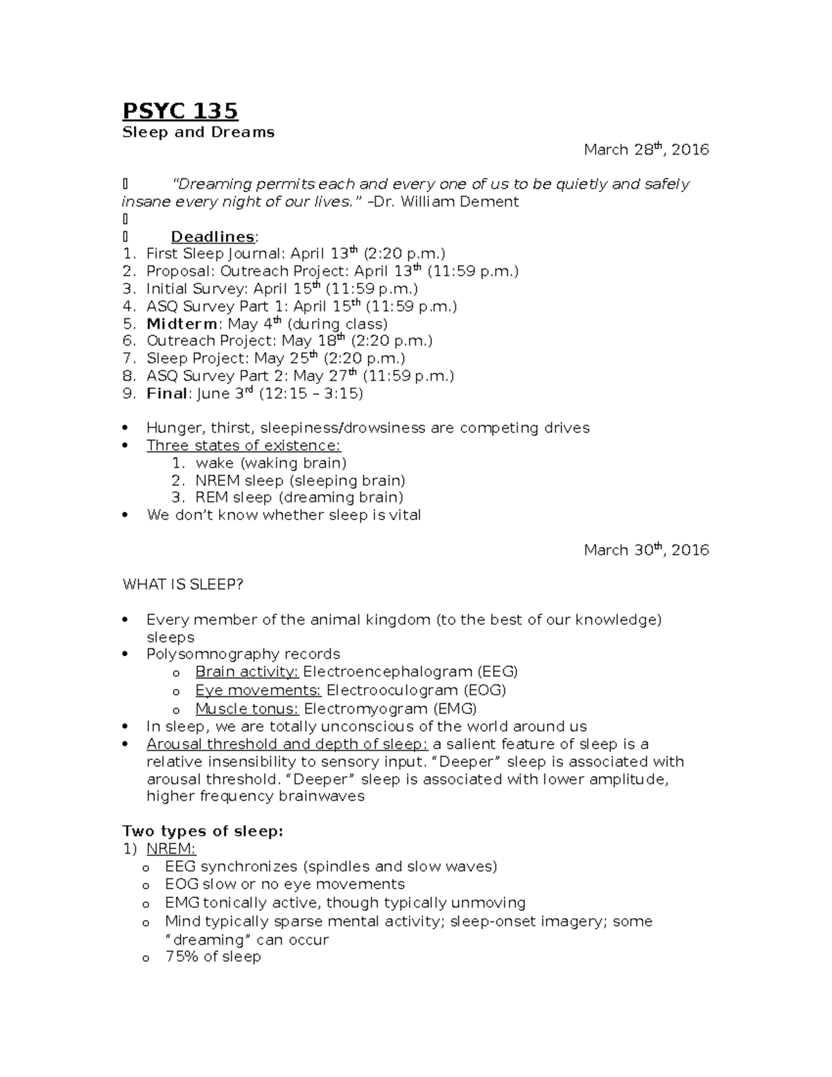 assignment on sleep and dreams listening script