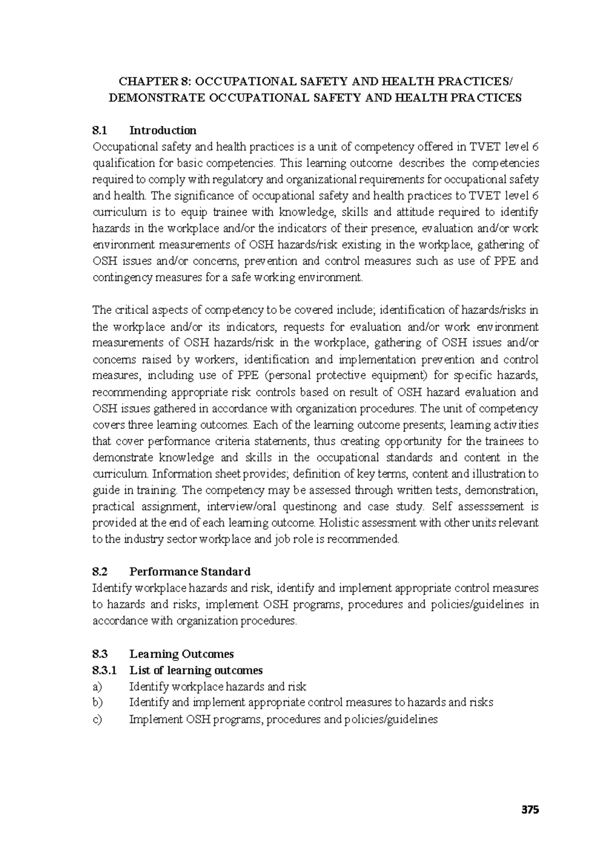 OSHA CBET 2023 - CHAPTER 8: OCCUPATIONAL SAFETY AND HEALTH PRACTICES ...
