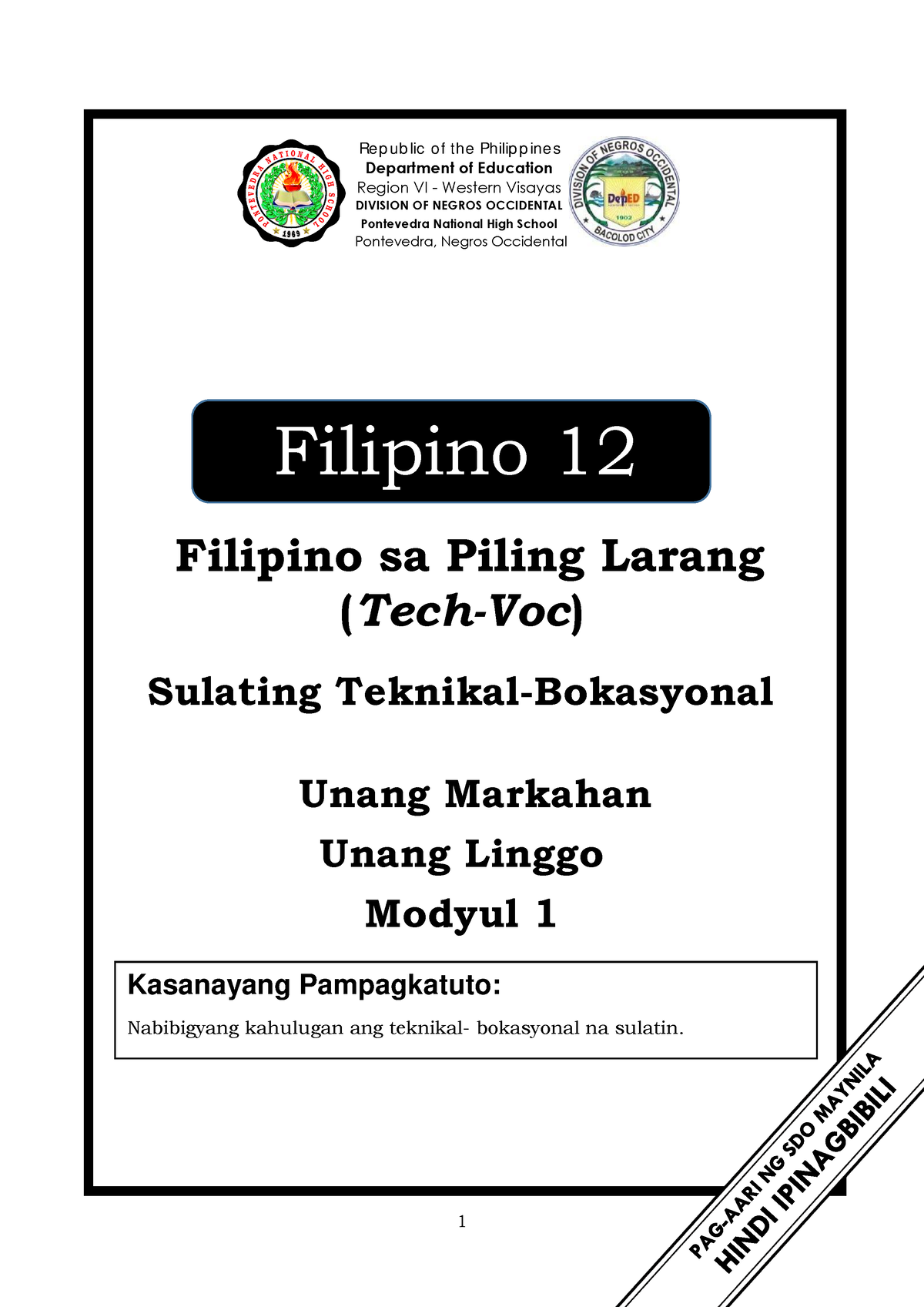 Filipino Q Mod Tech Voc Filipino Sa Piling Larang Tech Voc Unang Markahan Unang