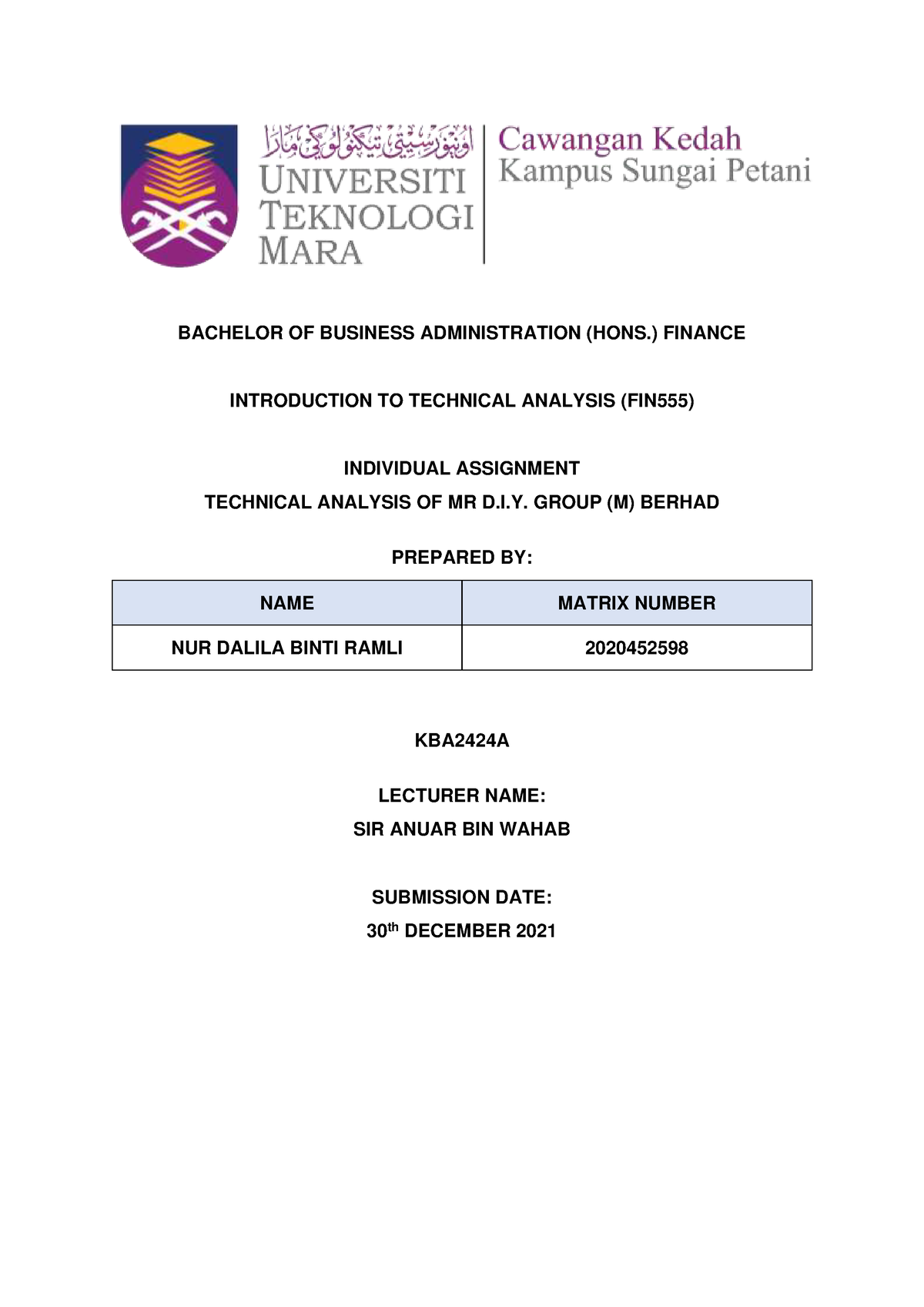 fin555 individual assignment