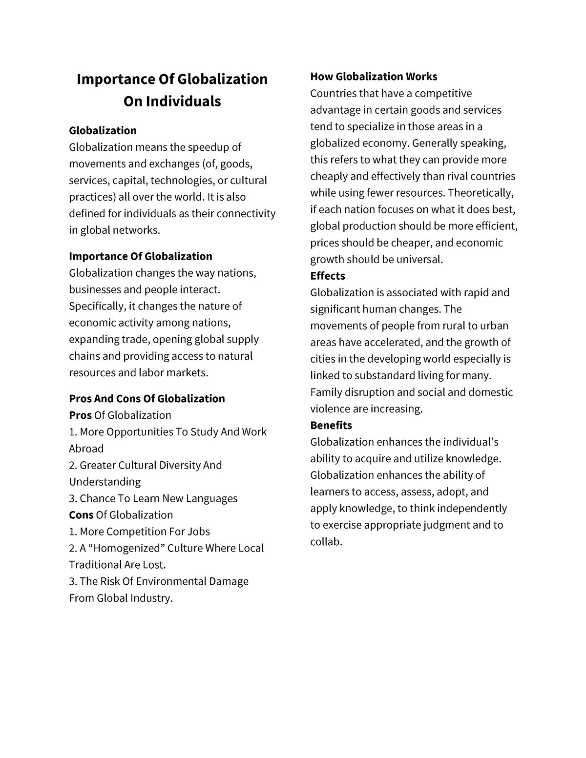 importance of globalization essay