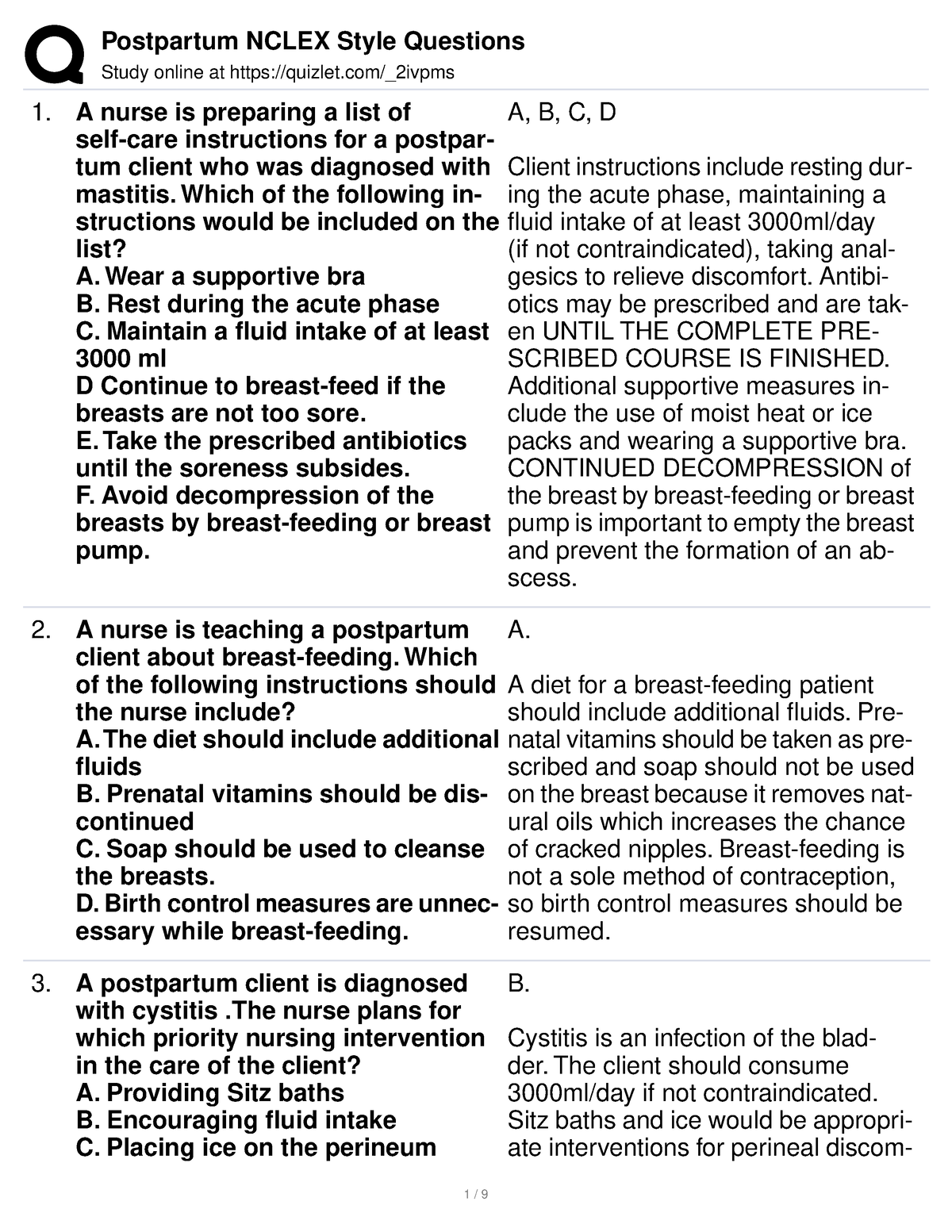 Post-Partum-4 - SfA - Study Online At Quizlet/_2ivpms A Nurse Is ...