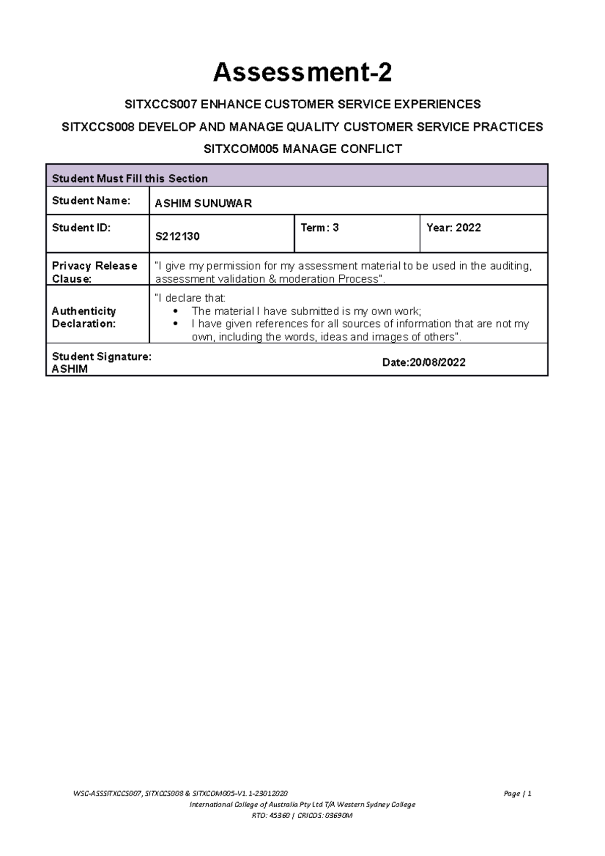 Ashim Assessment-Task-2 007 done - Assessment- SITXCCS007 ENHANCE ...