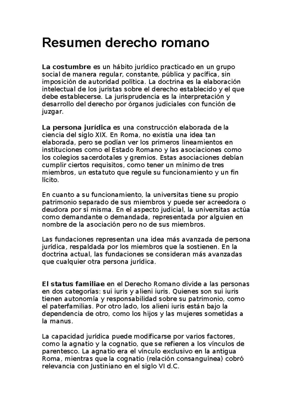 Resumen romano - Resumen derecho romano La costumbre es un hábito ...