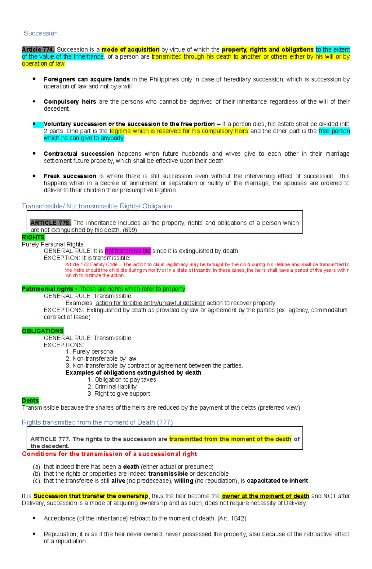 law of succession assignment 1