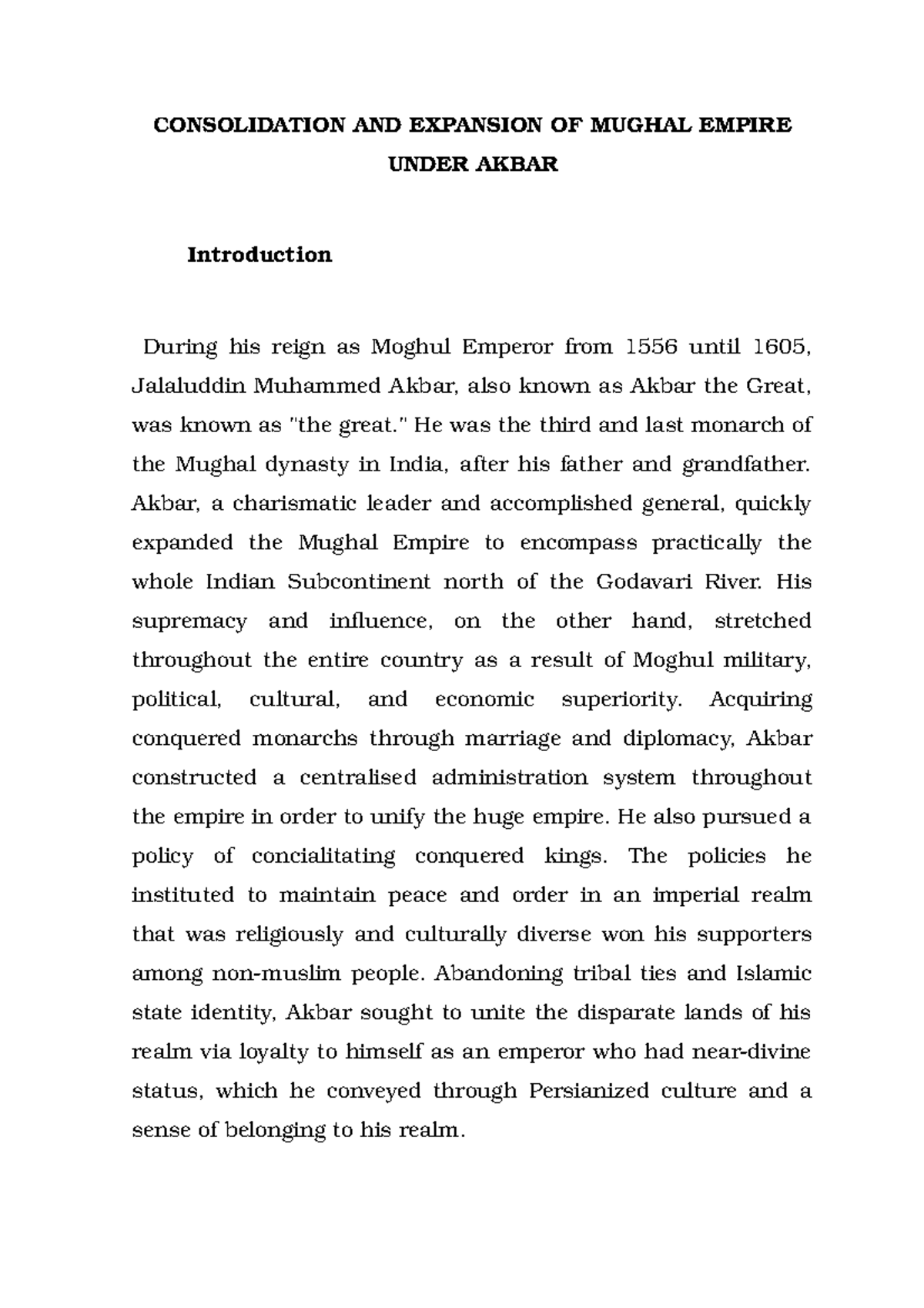 Consolidation AND Expansion OF Mughal Empire Under - CONSOLIDATION AND ...