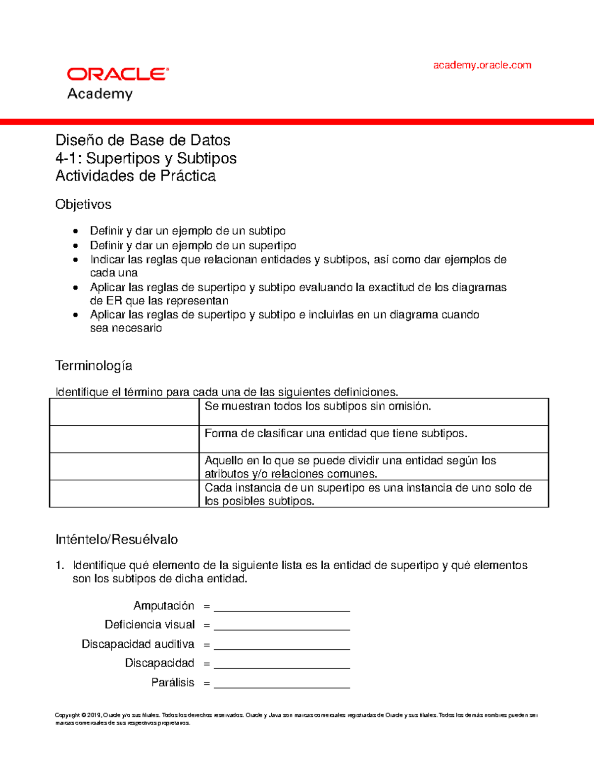 DD 4 1 Practice esp - Practica de base de datos - Copyright © 2019 ...