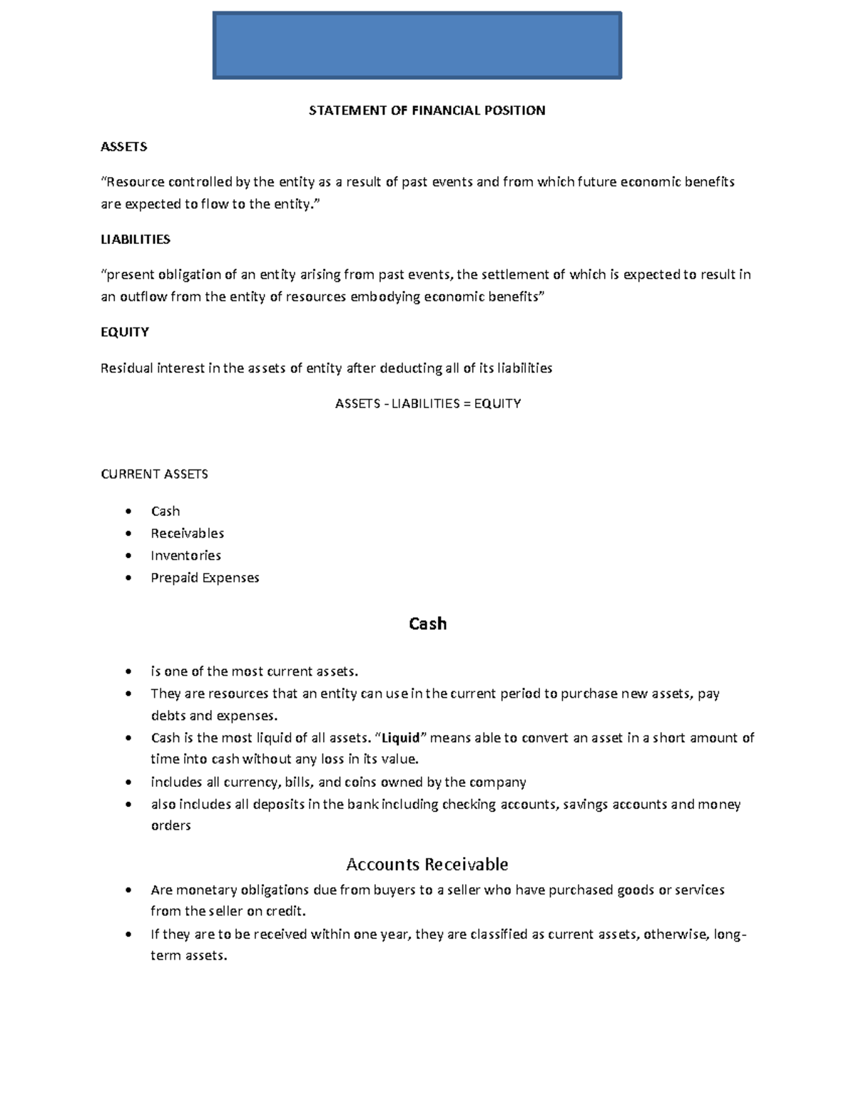 Combination- Funda 2 - Abm Level Shs - Statement Of Financial Position 