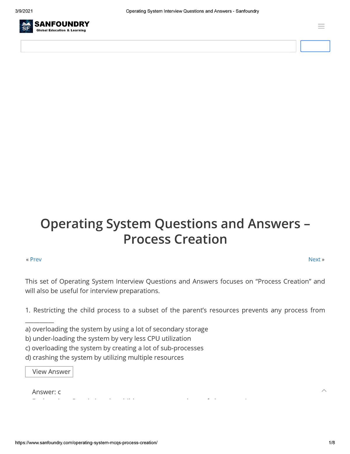 Operating System Interview Questions And Answers - Sanfoundry - « Prev ...