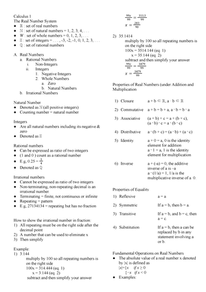 Calculus Reviewer - Calculus 1 - Studocu