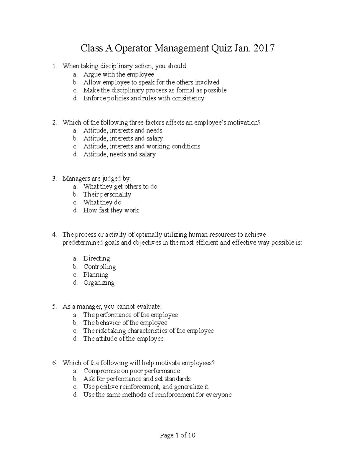 ManagementQuiz1 ASNBAJk Class A Operator Management Quiz Jan
