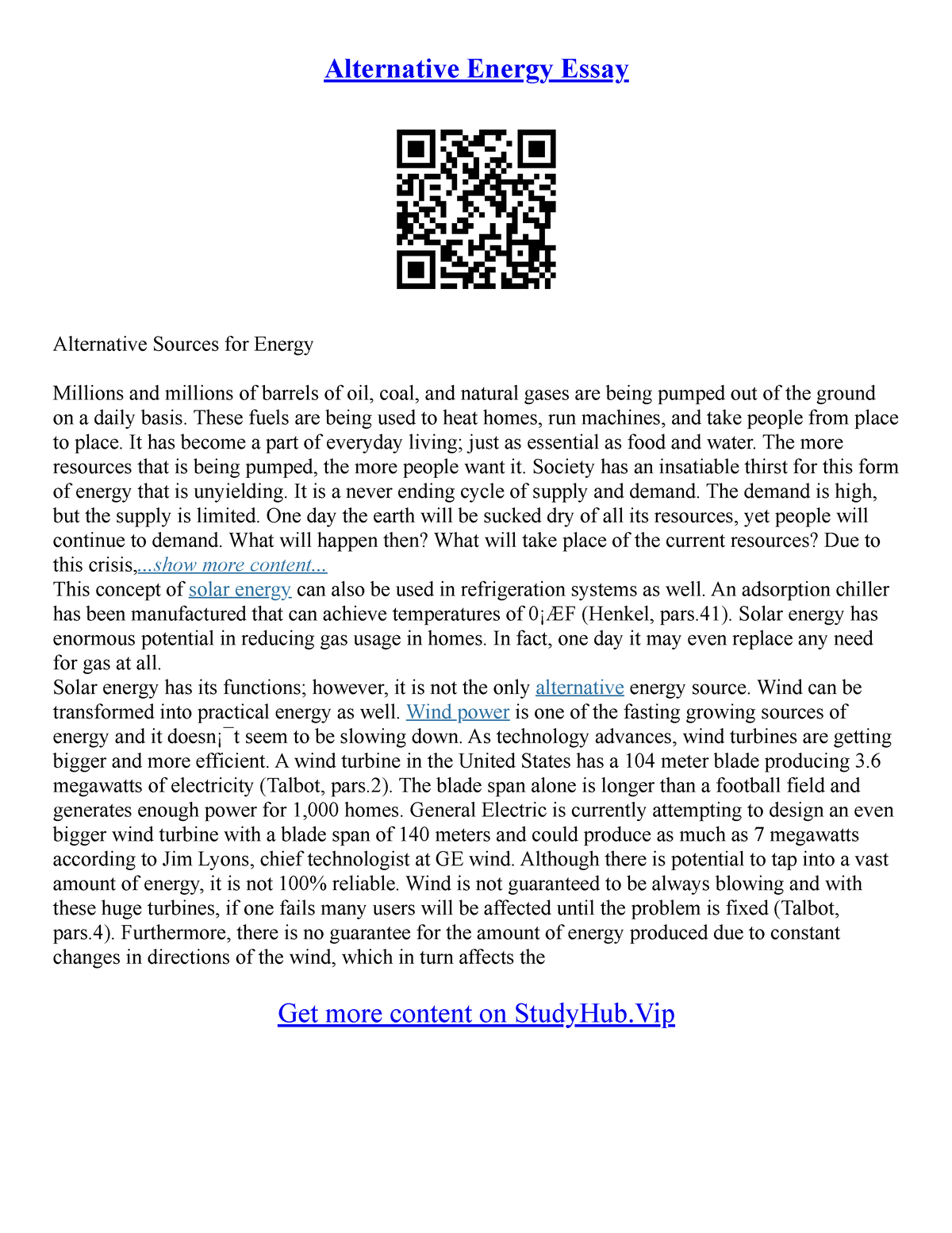 essay on the importance of alternative energy