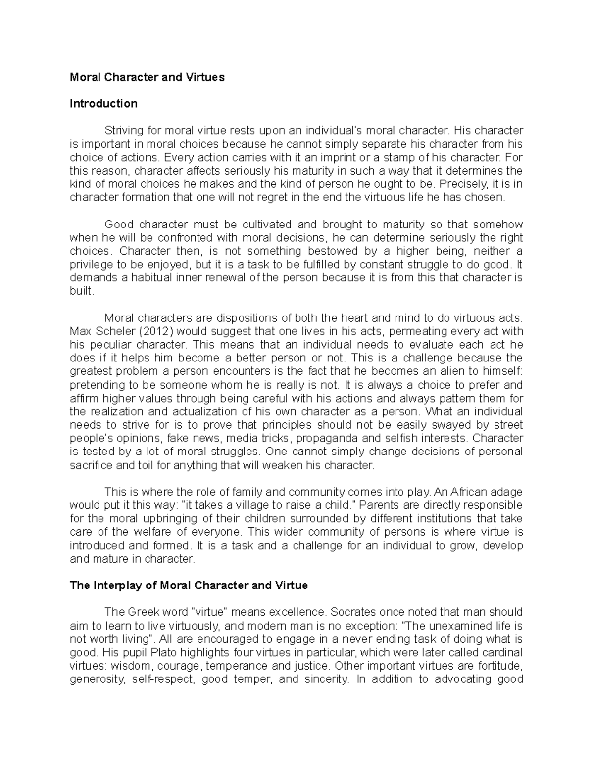 Moral Character and Virtues Moral Character and Virtues Introduction