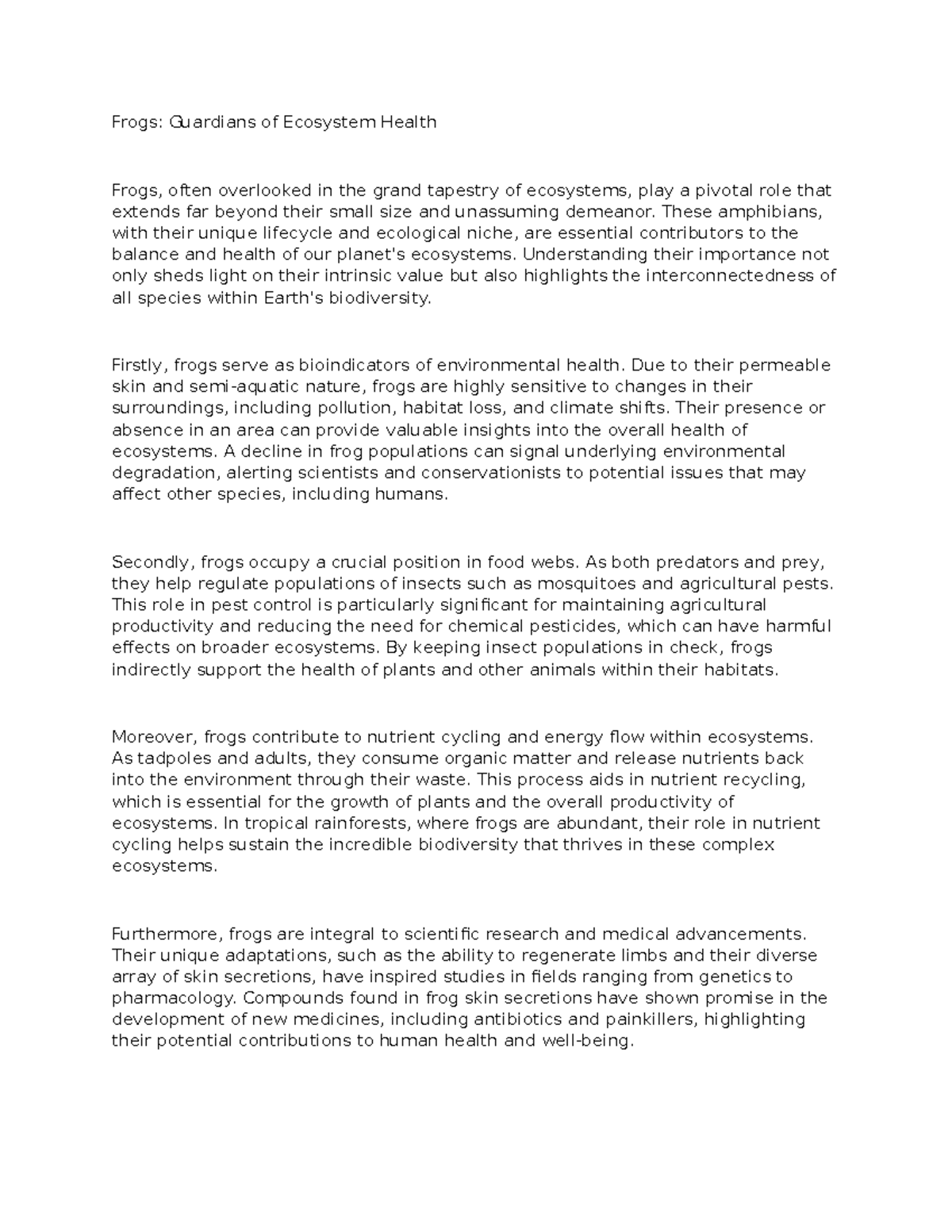 Frogs - Frog thesis I used for my coursework - Frogs: Guardians of ...