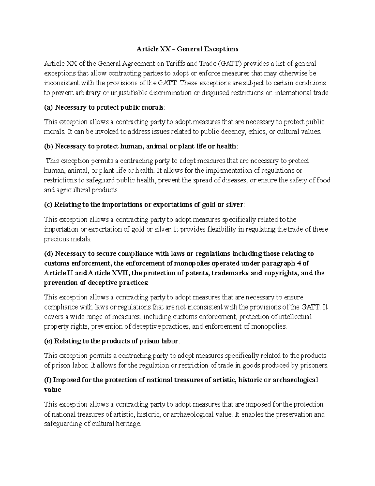 The Chapeau of GATT Article XX Explained - Article XX - General ...