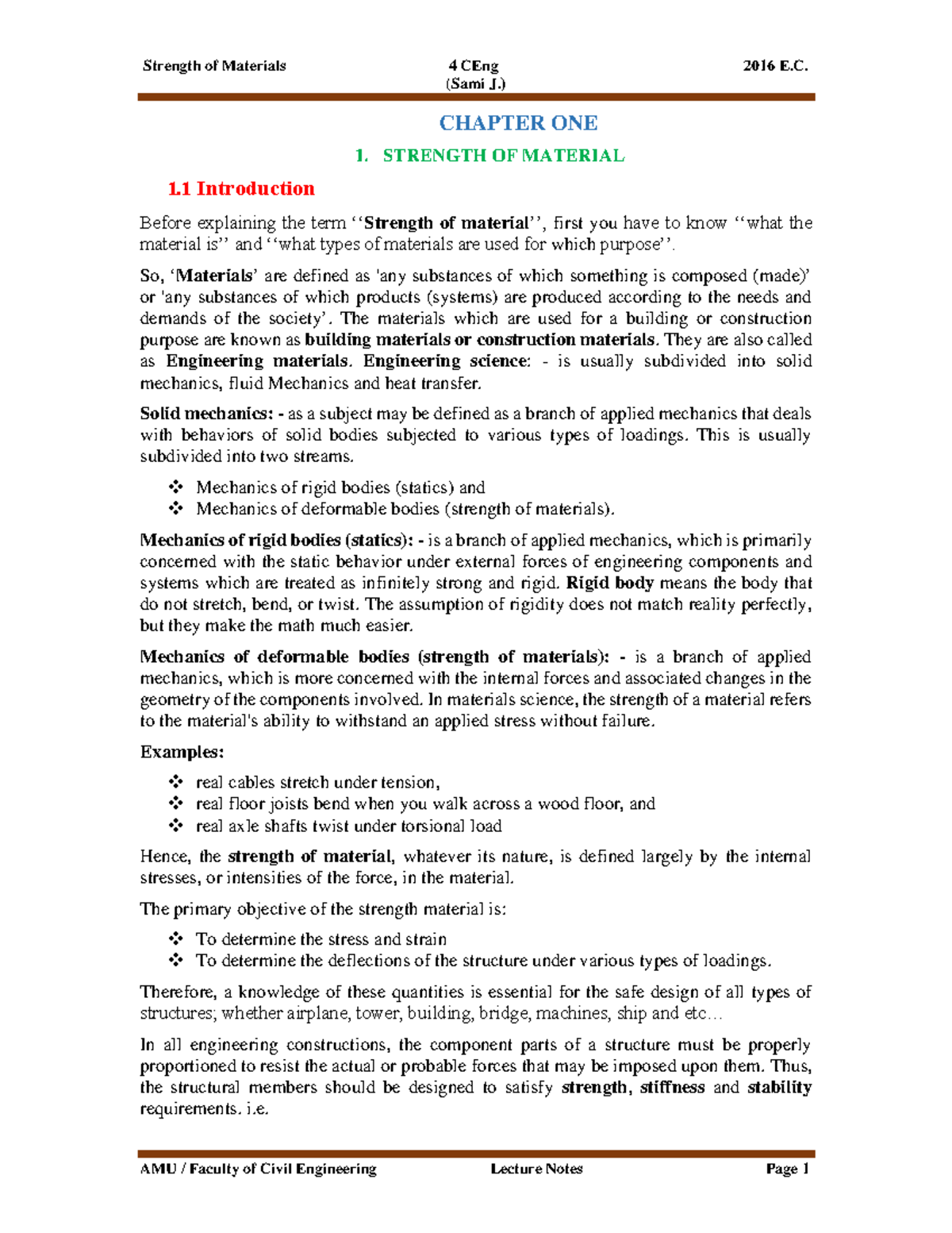 Unit 1 - They are lecture notes of our class - (Sami J.) CHAPTER ONE 1 ...
