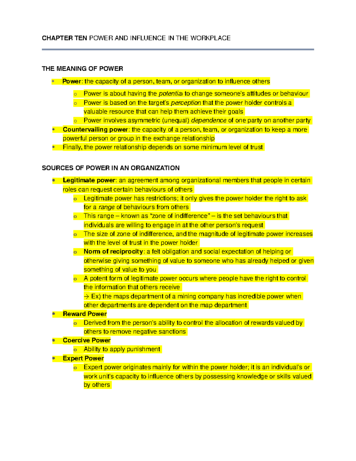 Chapter 10 CHAPTER TEN POWER AND INFLUENCE IN THE WORKPLACE THE