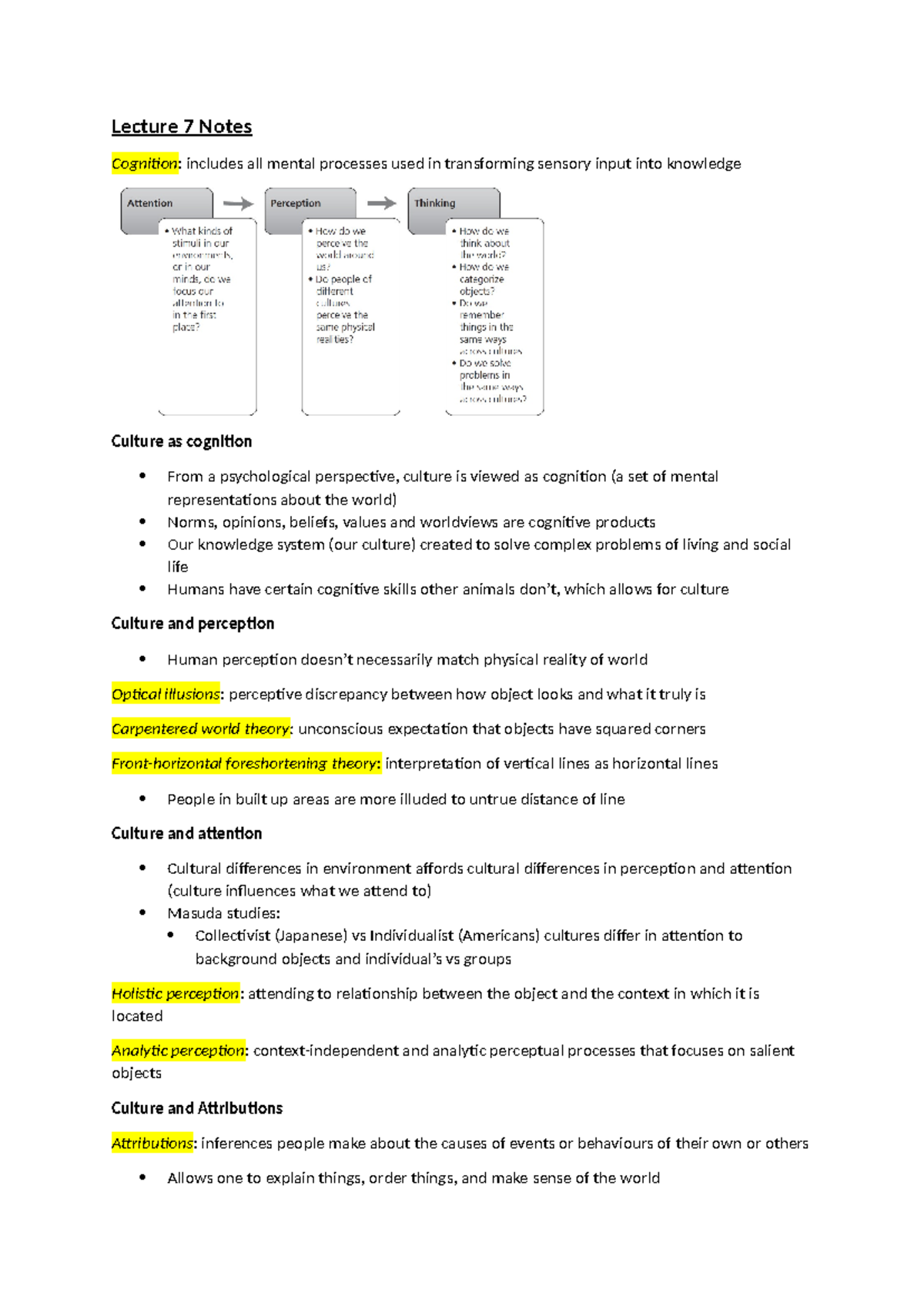 Lecture 7 Notes - Sem 1 2024 - Lecture 7 Notes Cognition: includes all ...