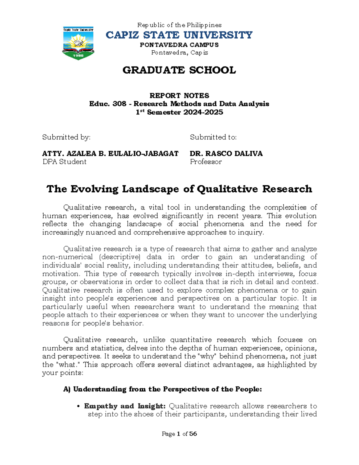 Report Notes Educ 308 Qualitative Research - CAPIZ STATE UNIVERSITY ...