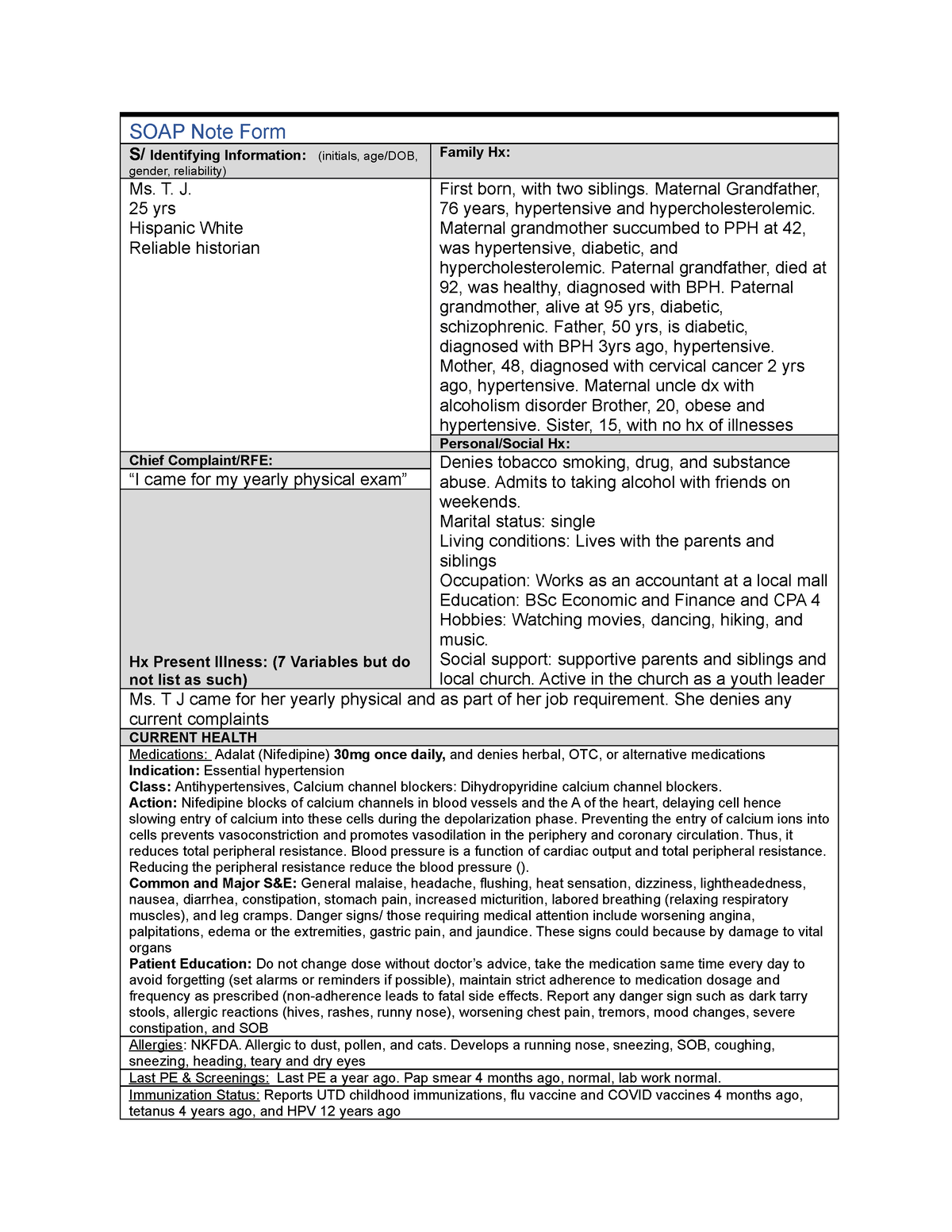 SOAP NOTE Examination - study material - SOAP Note Form S/ Identifying