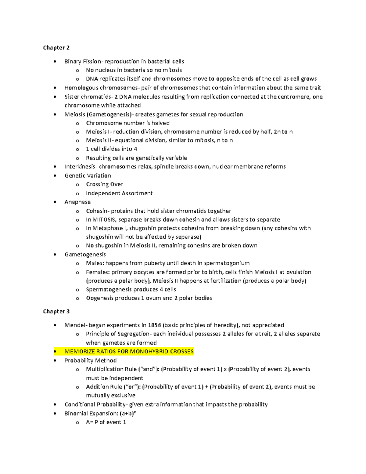 Genetics Notes - Chapter 2 Binary Fission- reproduction in bacterial ...