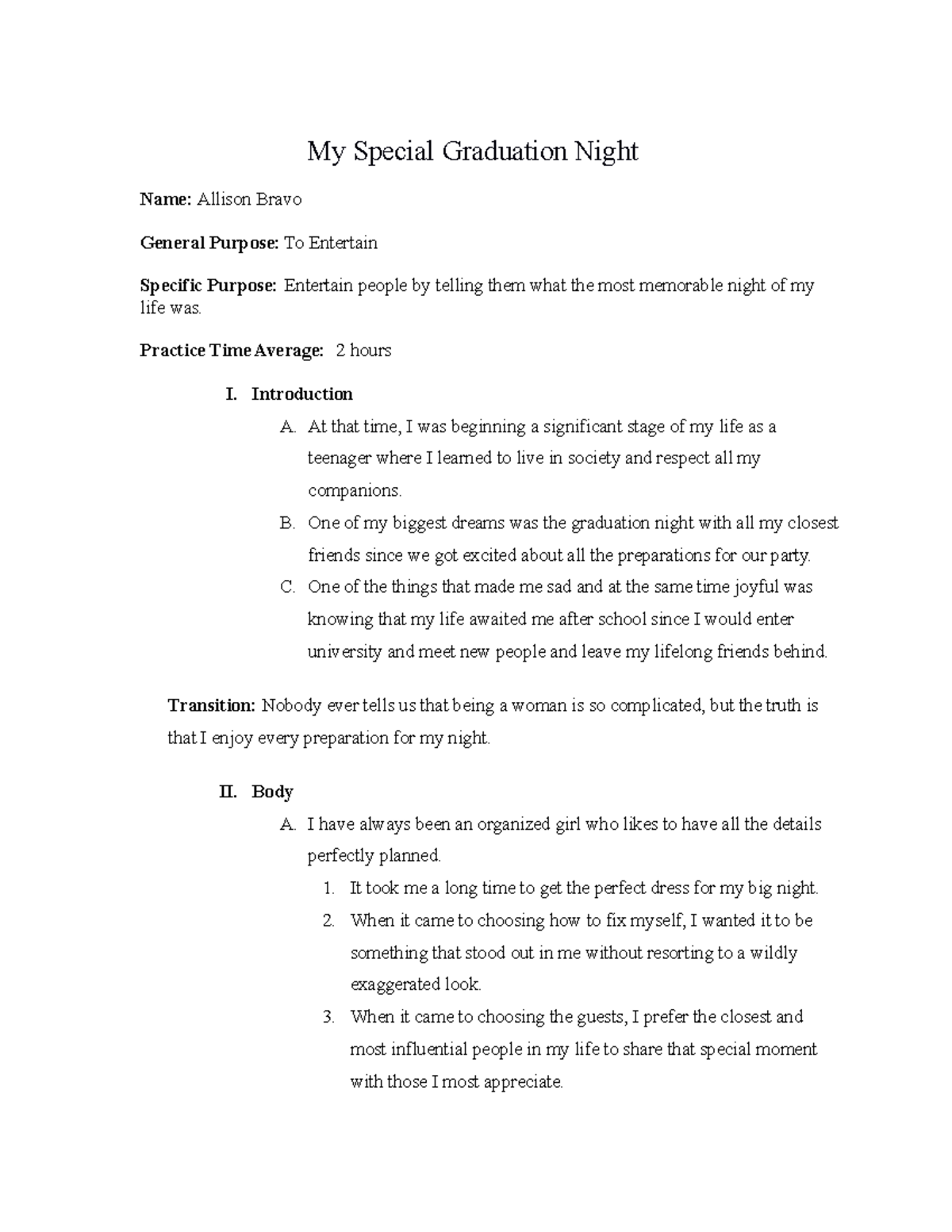 My Special Graduation Night - My Special Graduation Night Name: Allison ...