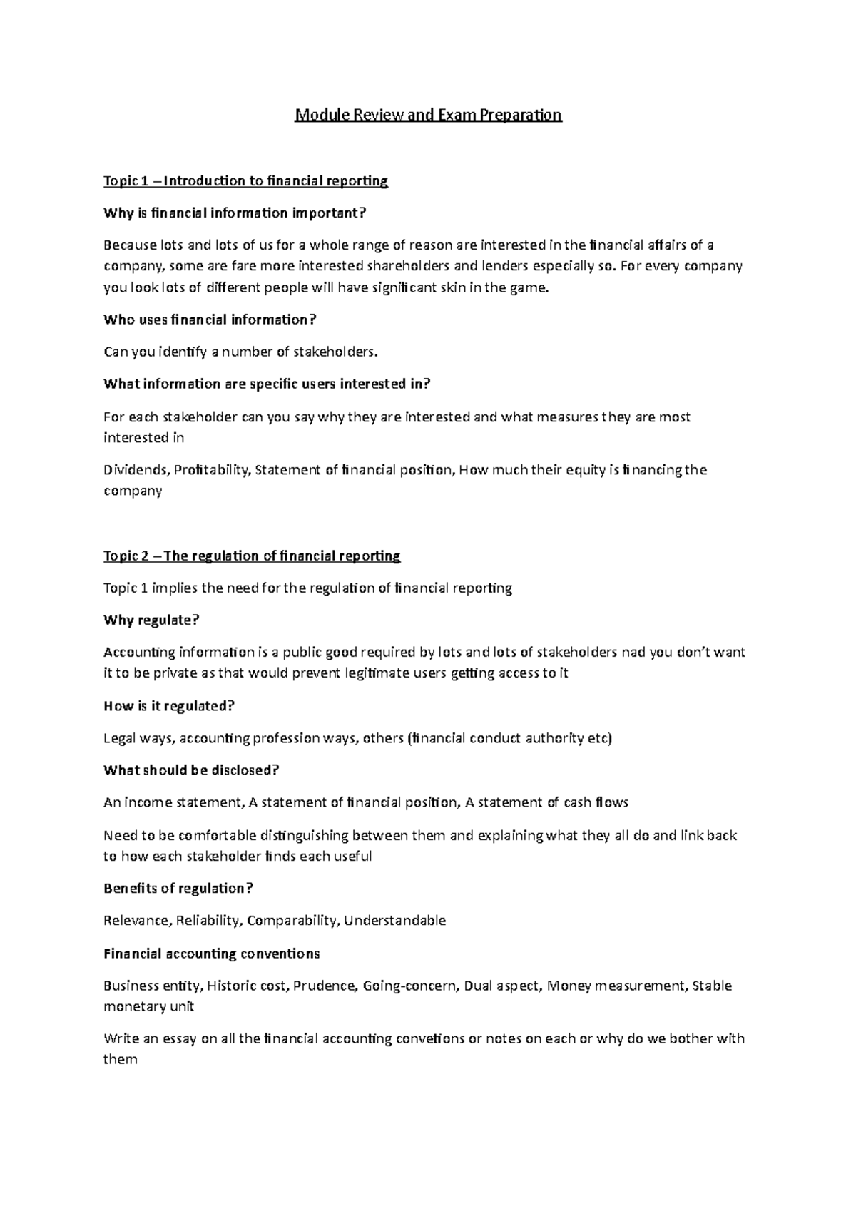 Notes on Lecture 11 Module review Module Review and Exam Preparation Topic 1 Introduction