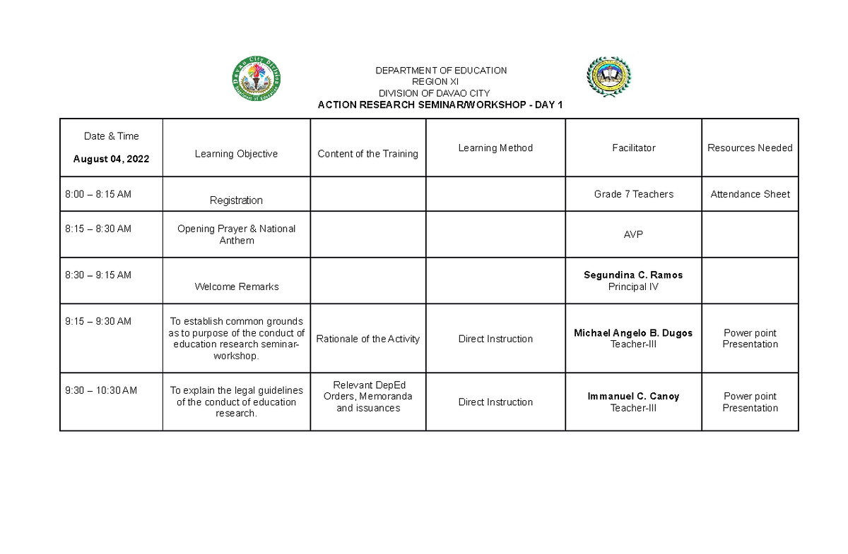 Activity Matrix- RufuleMatrix - DEPARTMENT OF EDUCATION REGION XI ...
