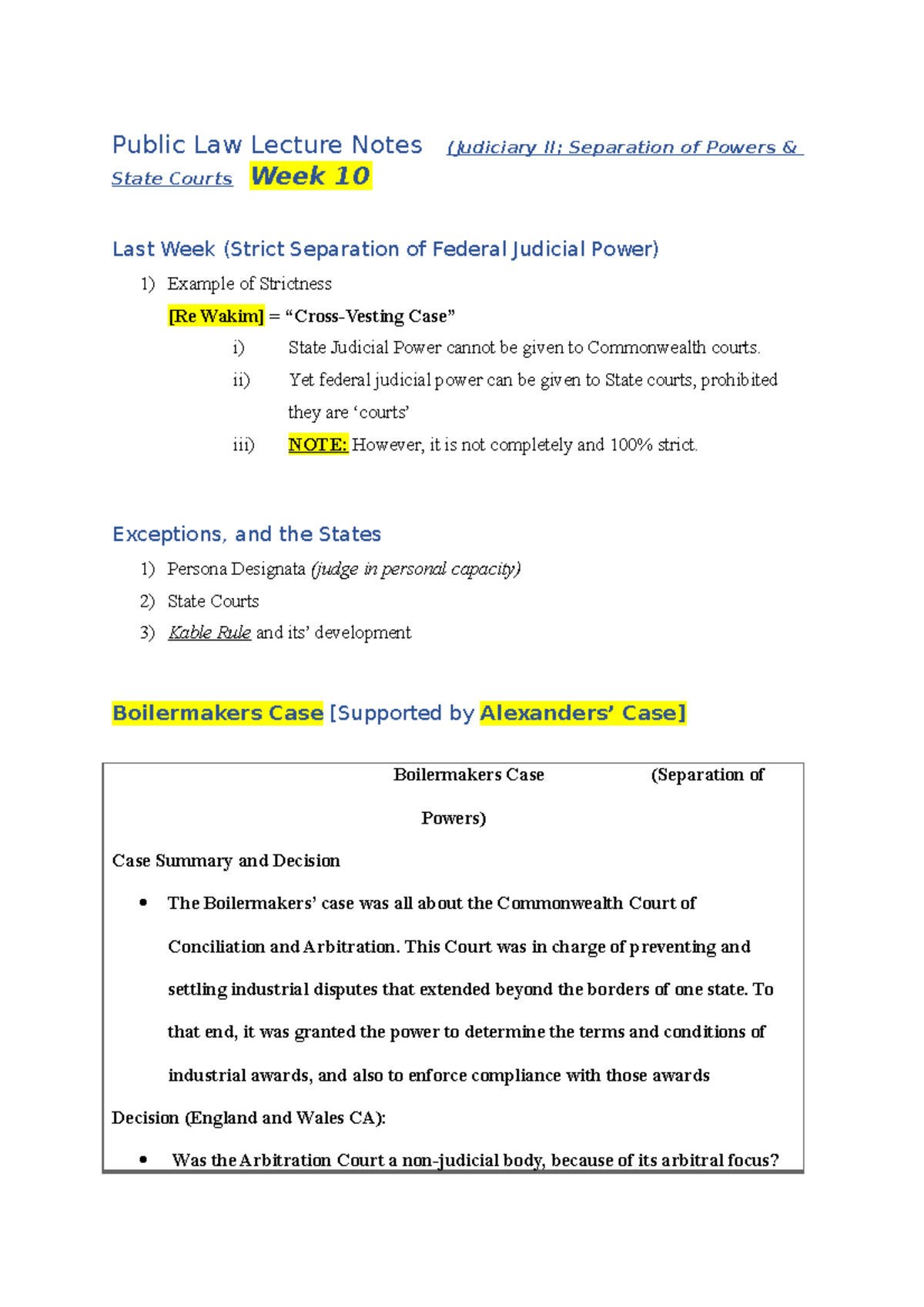Principles of Public Law Lecture Notes Week 10 - Public Law Lecture ...