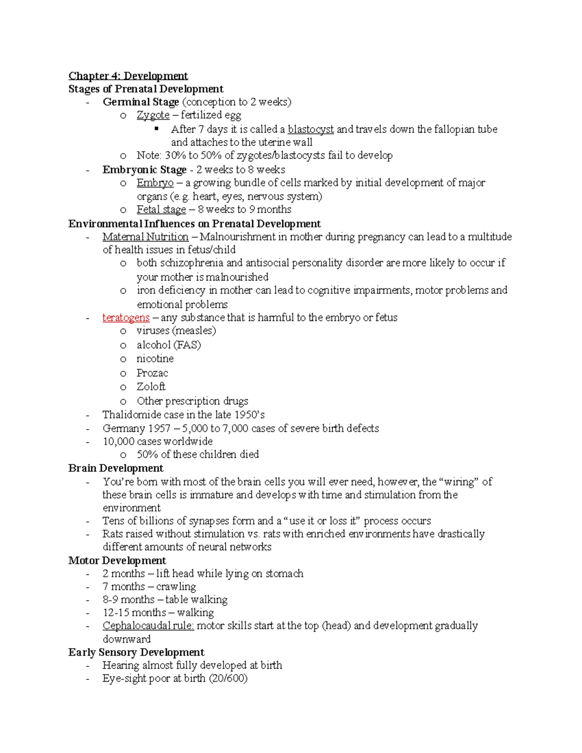 Chapter 4 Psych - Dr. French - Chapter 4: Development Stages of ...