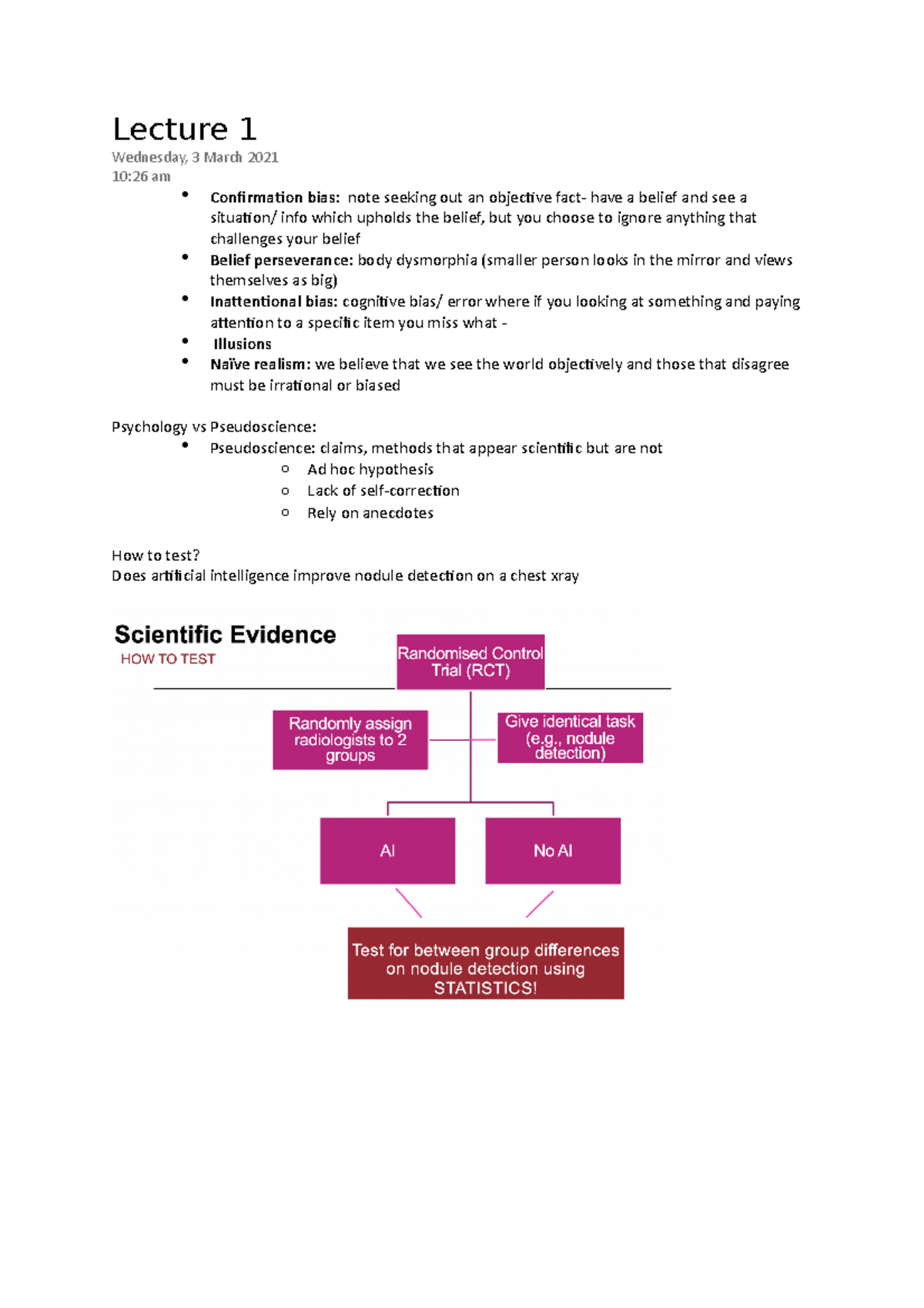 Psych notes - Lecture 1 Wednesday, 3 March 2021 10:26 am Confirmation ...