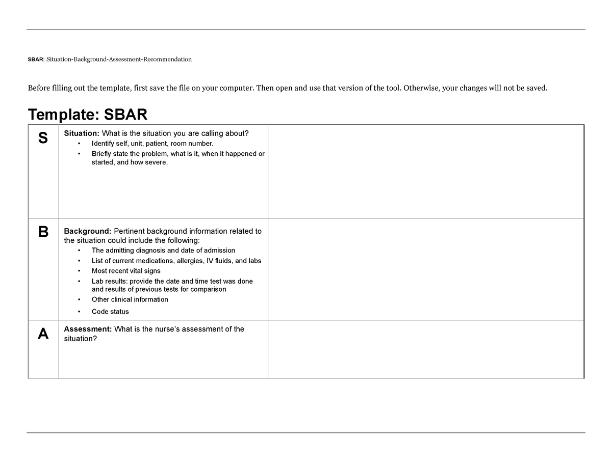 Sbartechniquefor Communication-IHI v2 - SBAR: Situation-Background ...