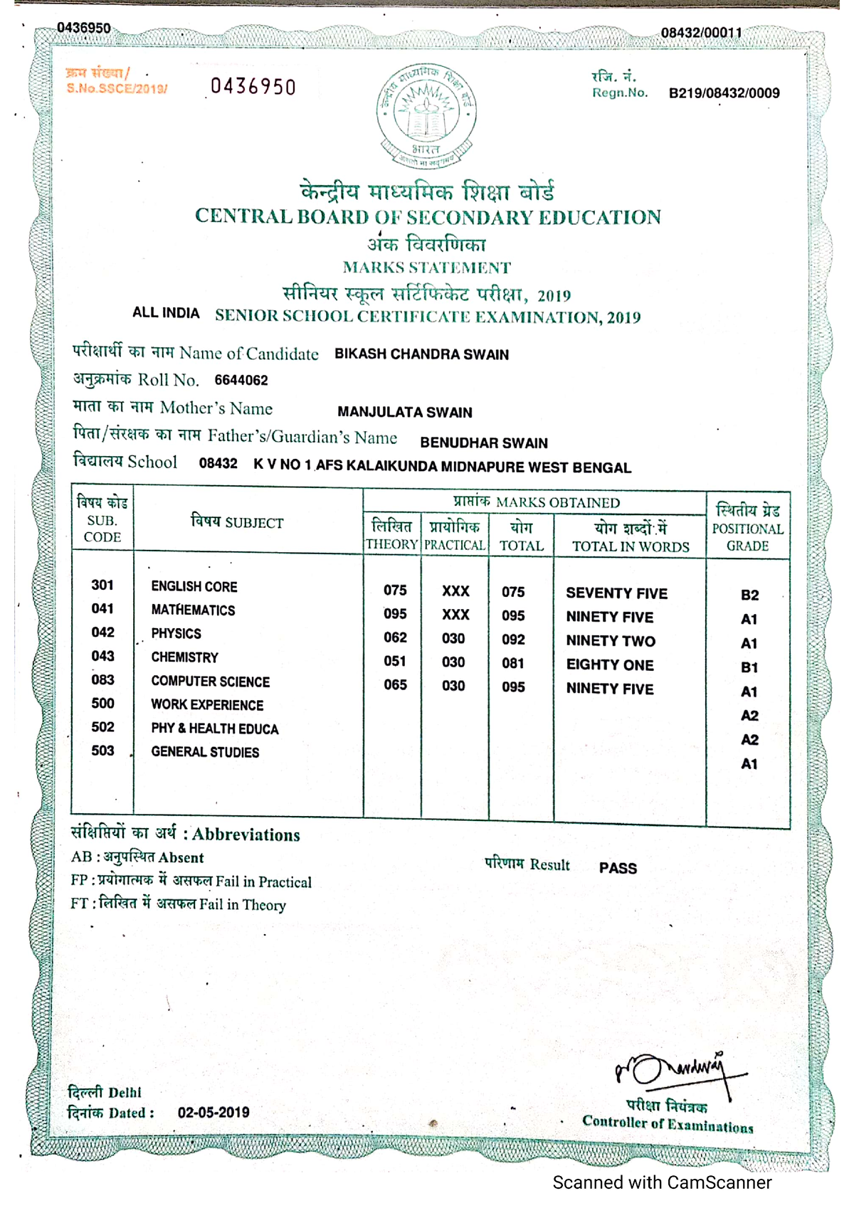 12th Marksheet - BTech student of Kalinga Institute of Industrial ...